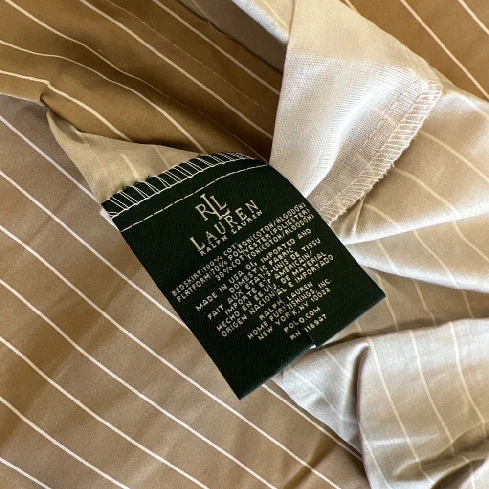 RALPH LAUREN 52ND STREET CARAMEL CAMEL PINSTRIPE SATEEN KING BED SKIRT Vintage